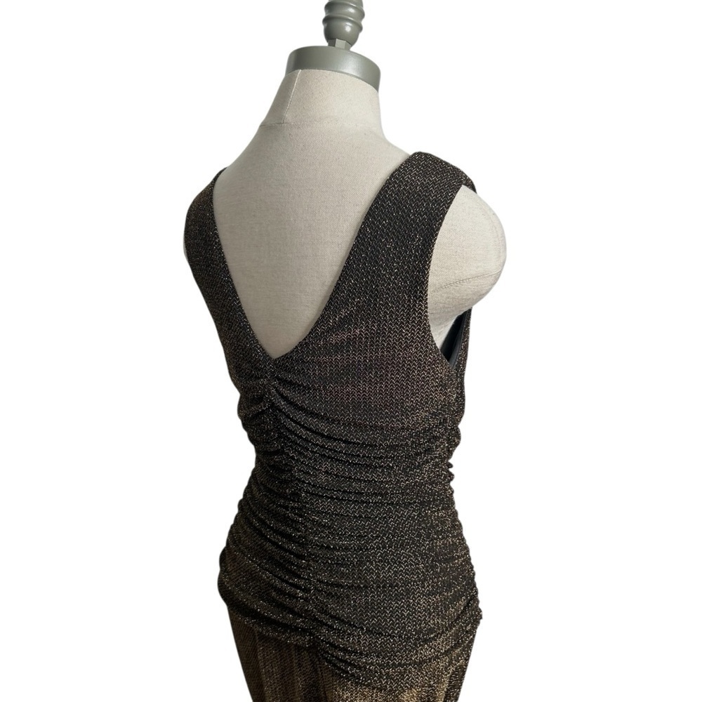 NW Nightway Black Gold Metallic Sleeveless Ruched y2K Maxi Gown Dress Size 10P - Picture 11 of 13